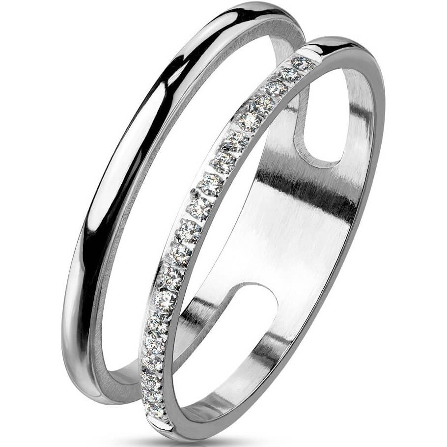 Double Row CZ Pavé Stainless Steel Ring