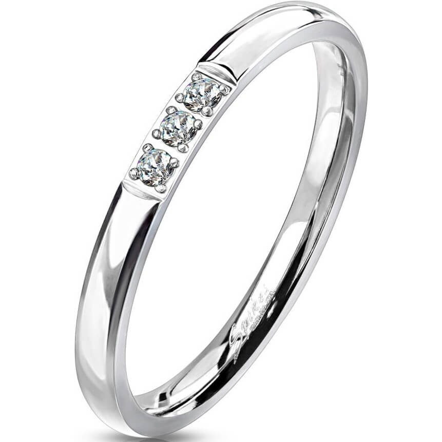 Triple CZ Stainless Steel Band Ring