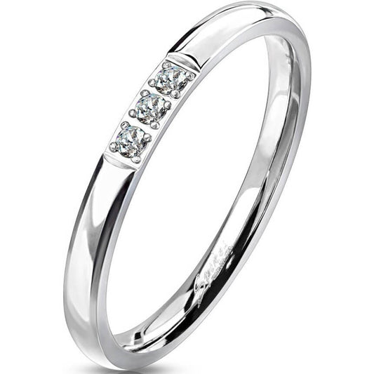 Triple CZ Stainless Steel Band Ring