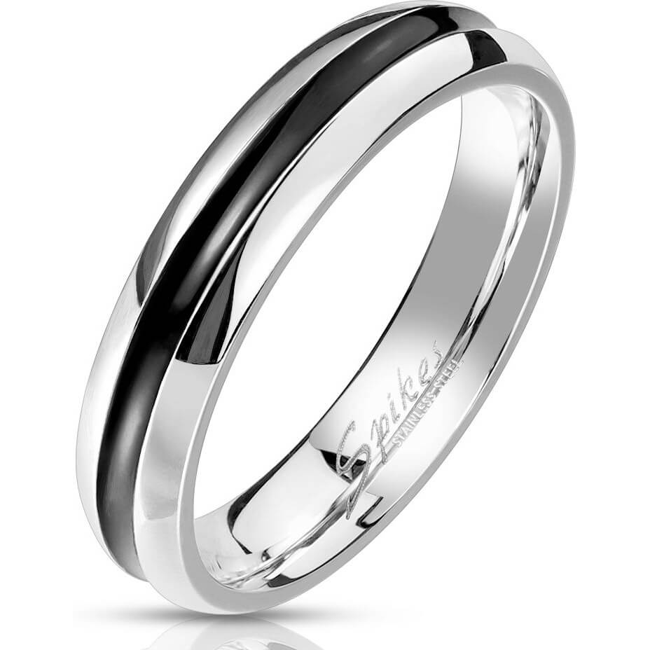 Black Center Stainless Steel Band Ring
