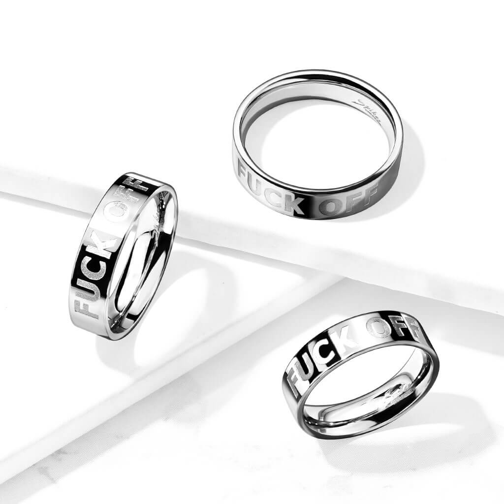 F-Off Deep Etched Statement Stainless Steel Ring