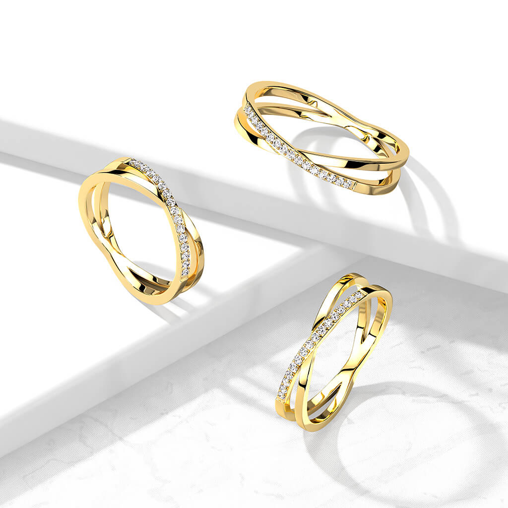 Pavé CZ Criss Cross X Gold Ring