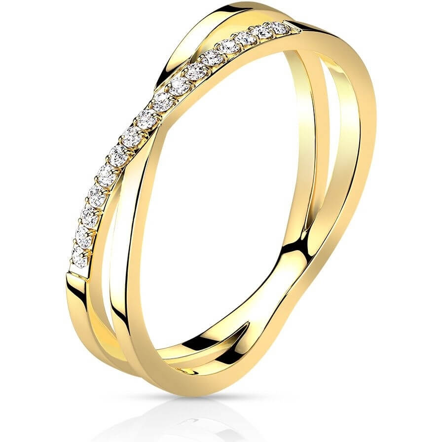 Pavé CZ Criss Cross X Gold Ring