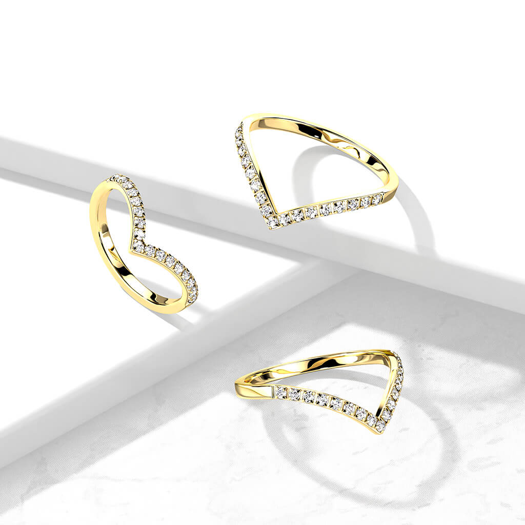 Pave CZ Gold Chevron Stainless Steel Ring