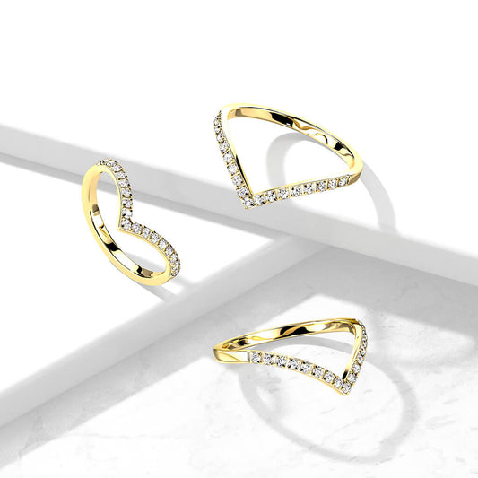 Pave CZ Gold Chevron Stainless Steel Ring