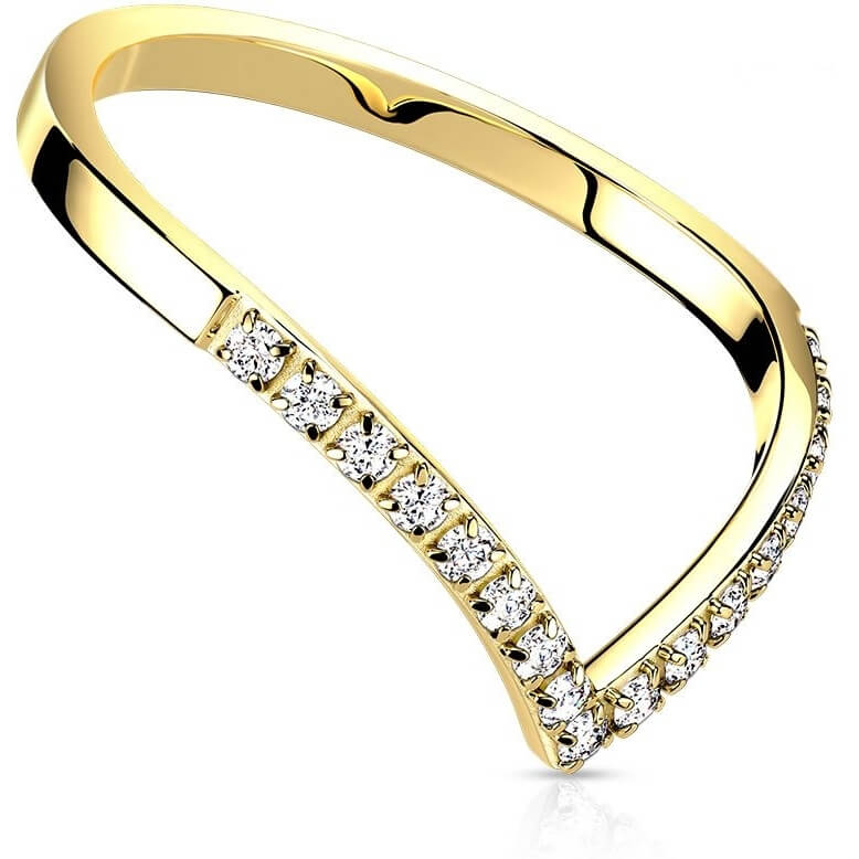 Pave CZ Gold Chevron Stainless Steel Ring