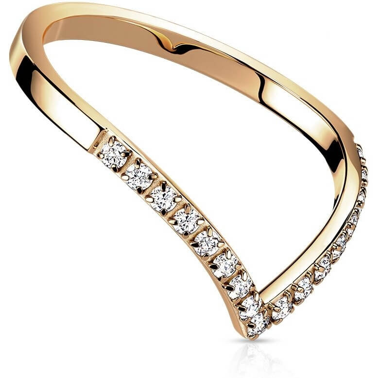 Pave CZ Rose Gold Chevron Stainless Steel Ring