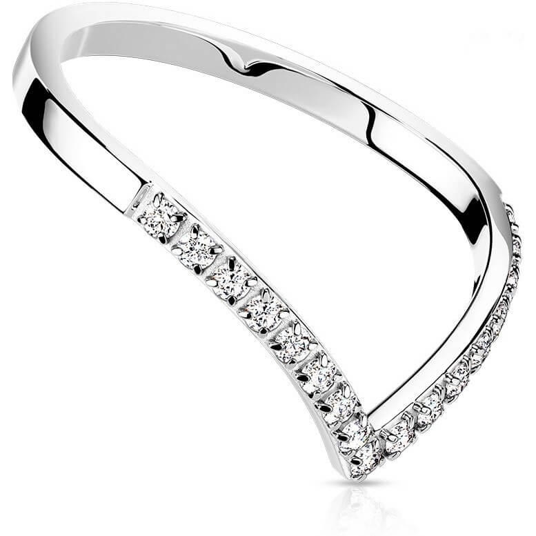 Pavé CZ Chevron Stainless Steel Ring