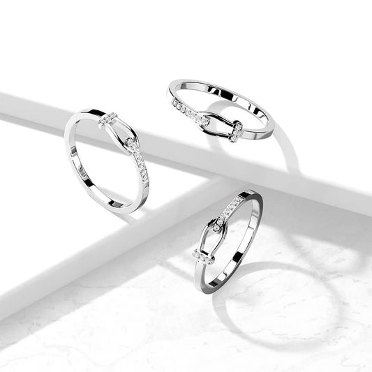Pave CZ Buckle Stainless Steel Ring