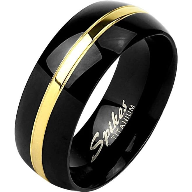 Two-Tone Gold Line Black Titanium Ring