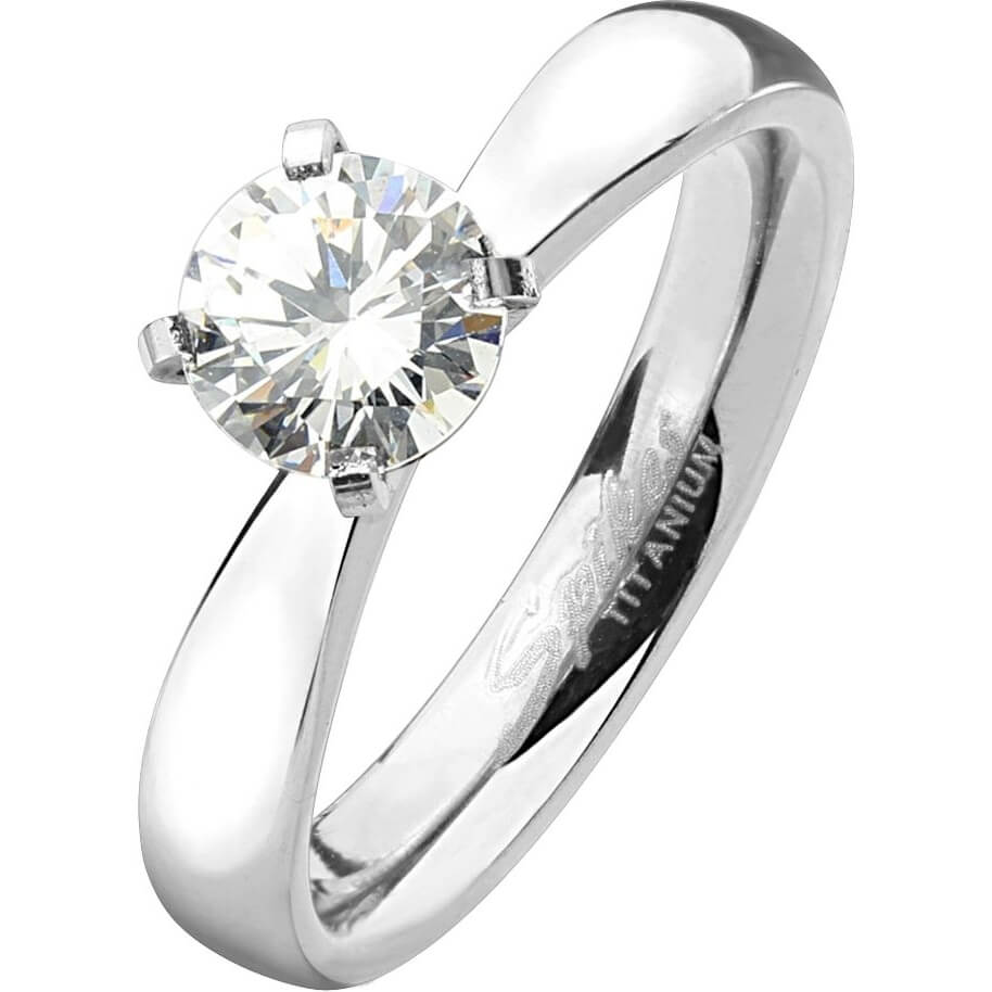 Round Cut Solitaire CZ Titanium Engagement Ring