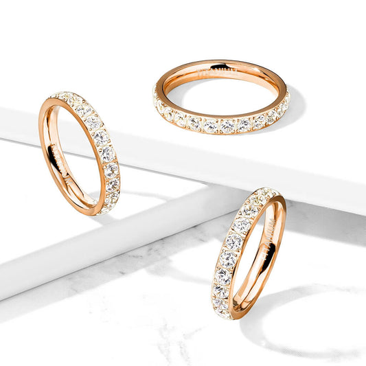 Rose Gold CZ Eternity Band Ring in Solid Titanium