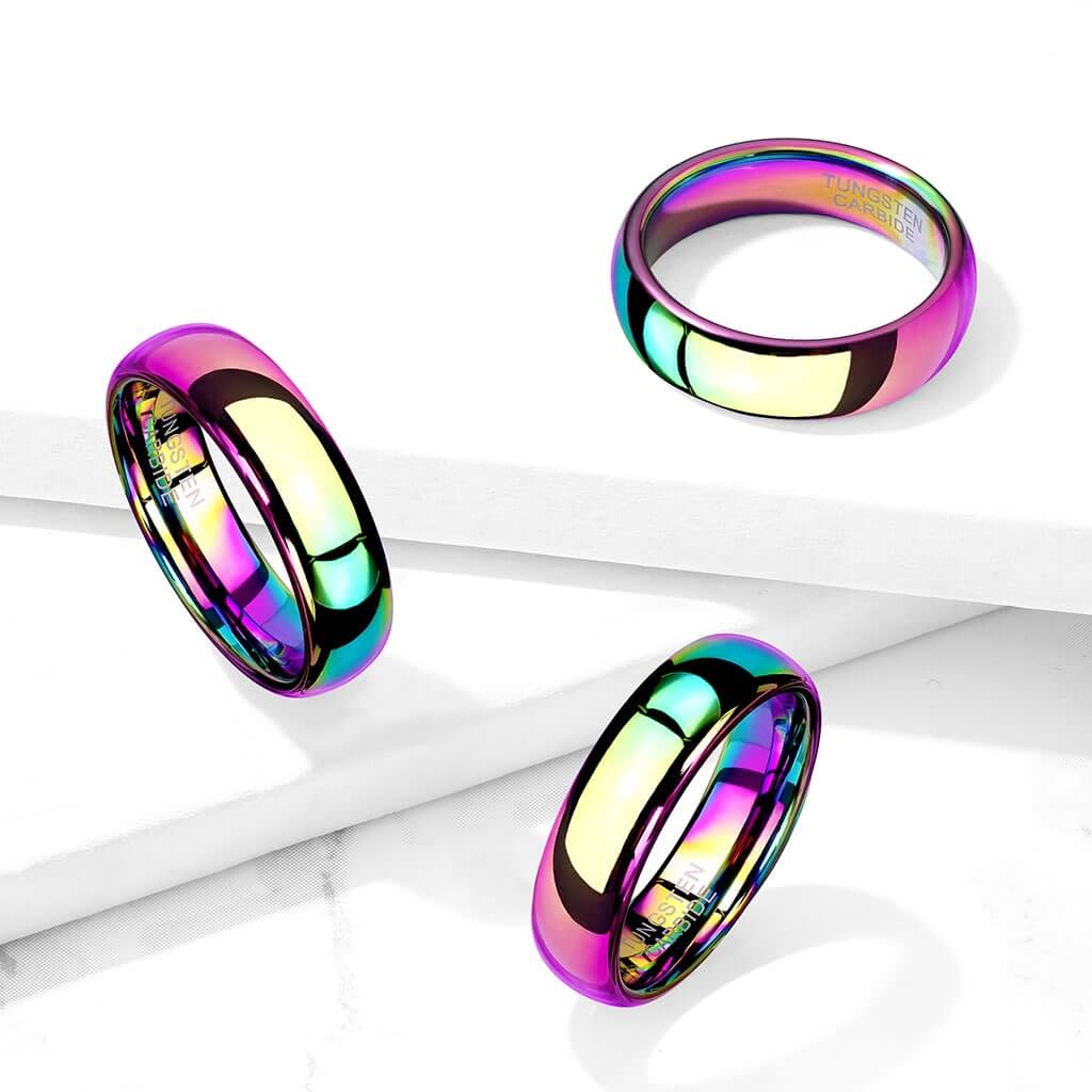 Rainbow Dome Tungsten Carbide Band Ring