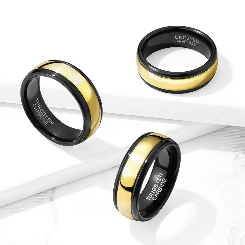 Gold Center Black IP Tungsten Carbide Ring