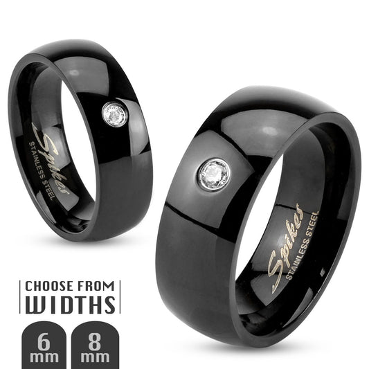 Single CZ Classic Black IP Stainless Steel Band Ring