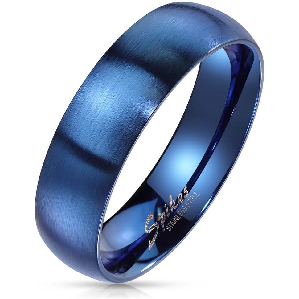 Blue Matte Domed Stainless Steel Band Ring