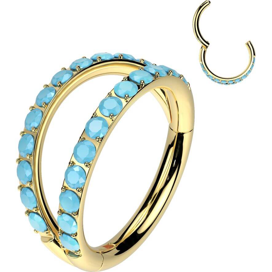 Titanium Double Hoop Ring with Pavé Turquoise