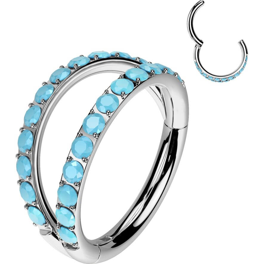Titanium Double Hoop Ring with Pavé Turquoise