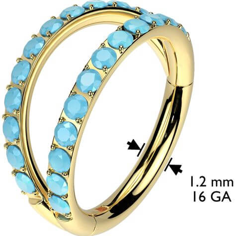 Titanium Double Hoop Ring with Pavé Turquoise