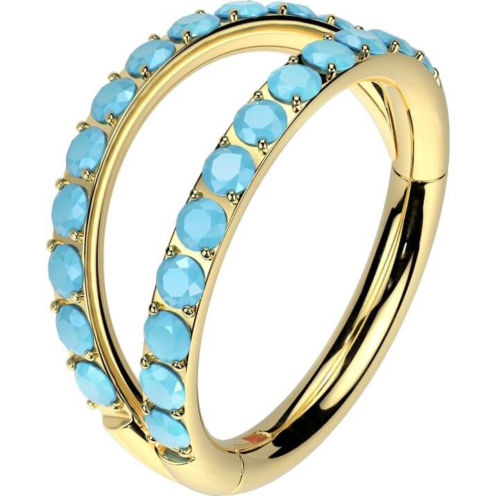 Titanium Double Hoop Ring with Pavé Turquoise