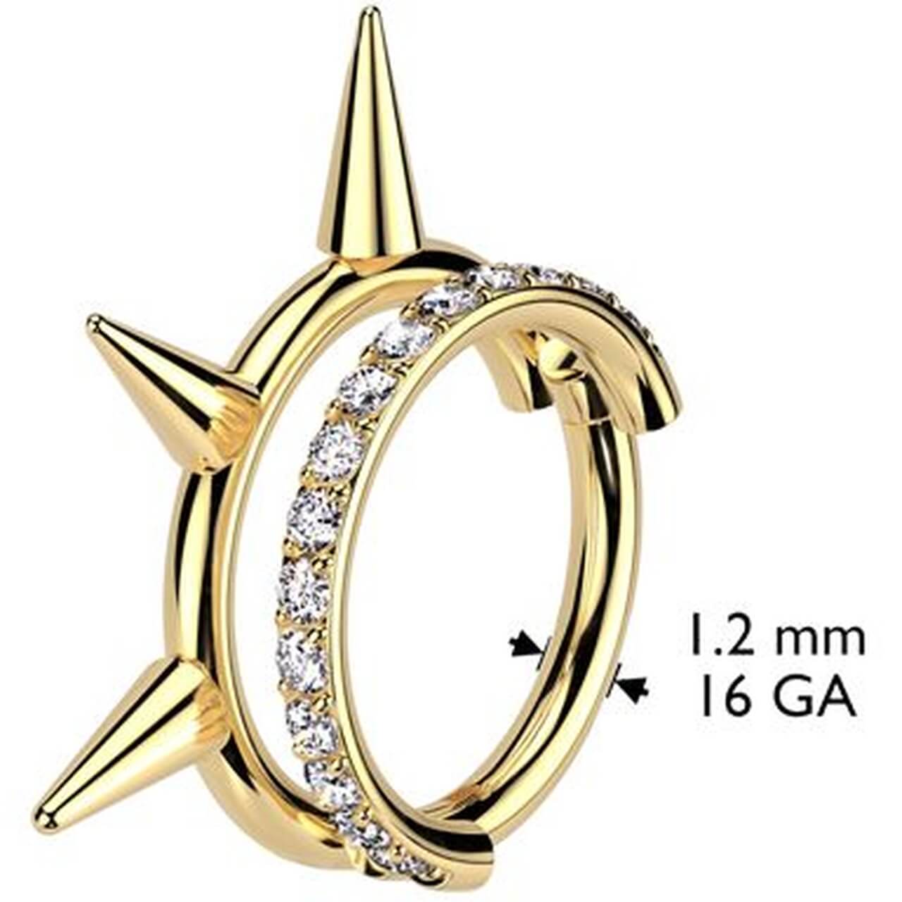 Titanium Hinged Double Hoop Ring with CZ Pavé Line & Spikes
