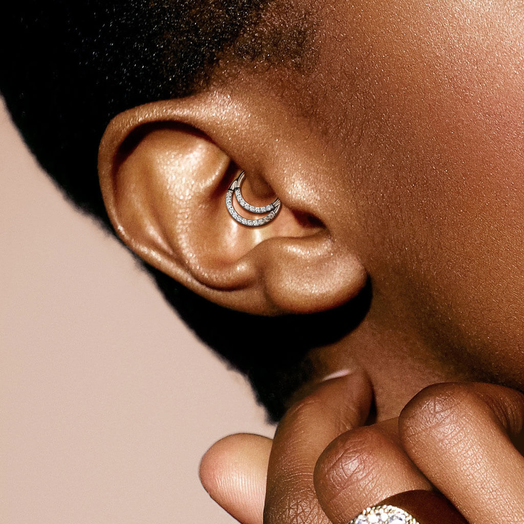 Double Pavé Titanium Hoop Ring