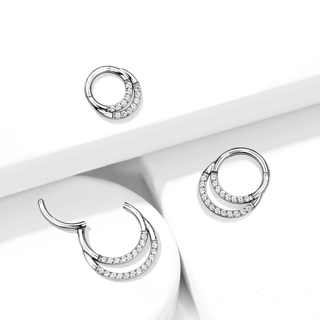 Double Pavé Titanium Hoop Ring