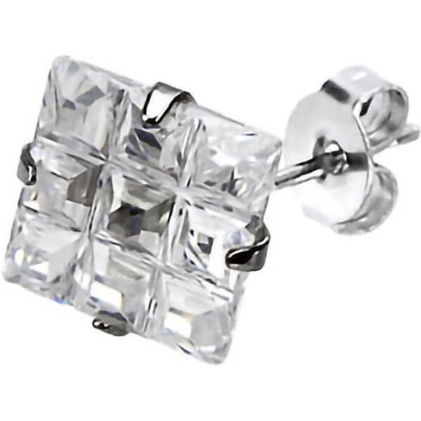 Faceted Square Grid Gem Stud Earrings