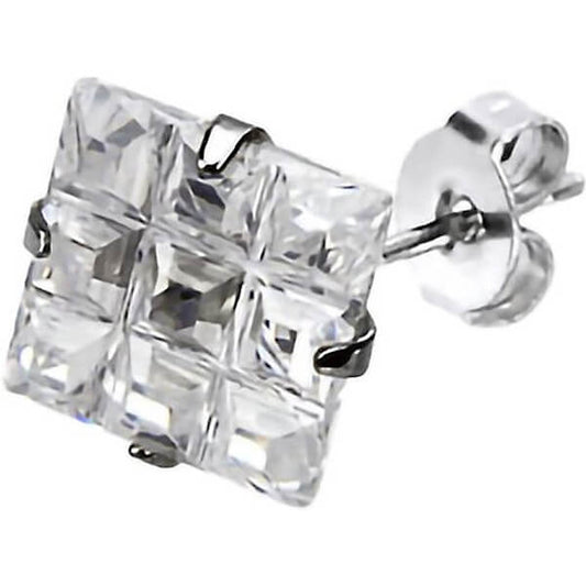 Faceted Square Grid Gem Stud Earrings