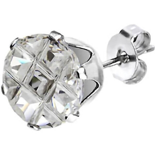 Faceted Round Grid Gem Stud Earrings
