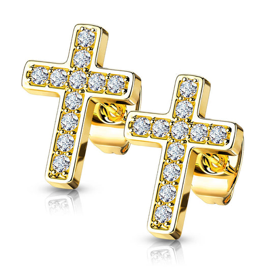 CZ Pavé Cross Stud Earrings