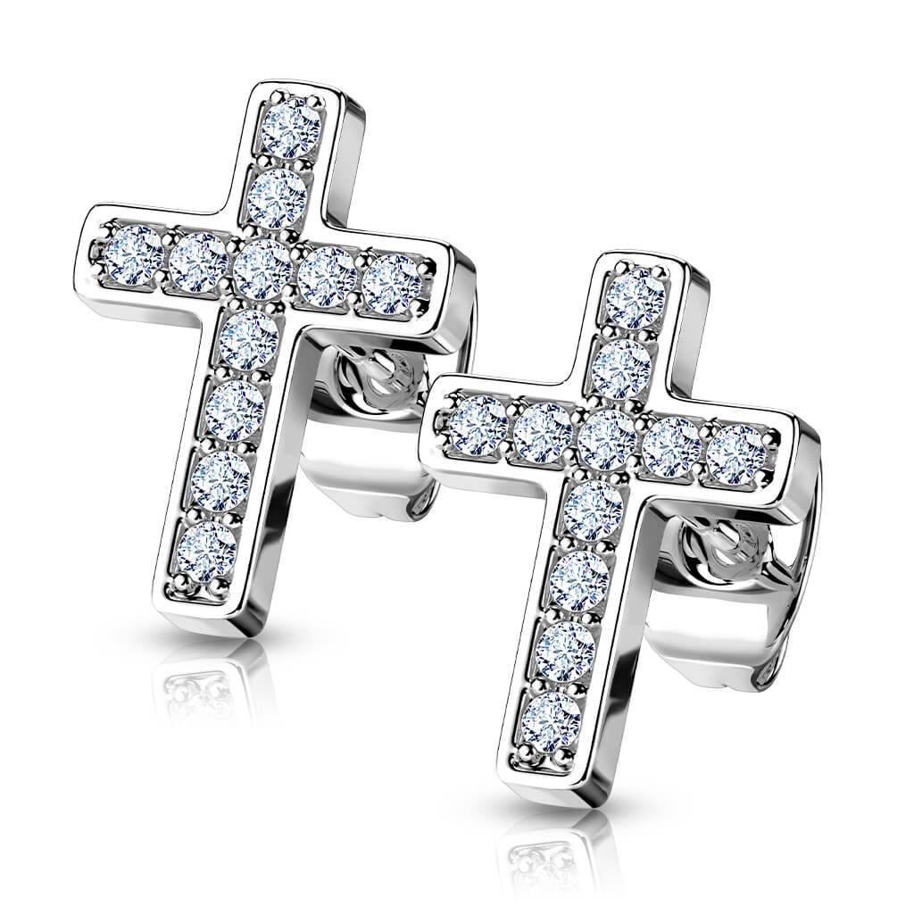 CZ Pavé Cross Stud Earrings