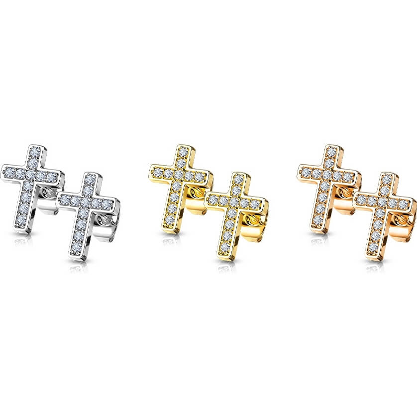 CZ Pavé Cross Stud Earrings