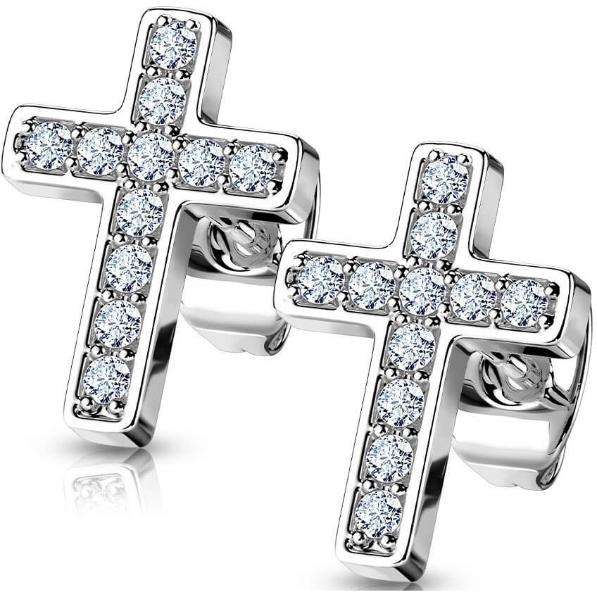 CZ Pavé Cross Stud Earrings