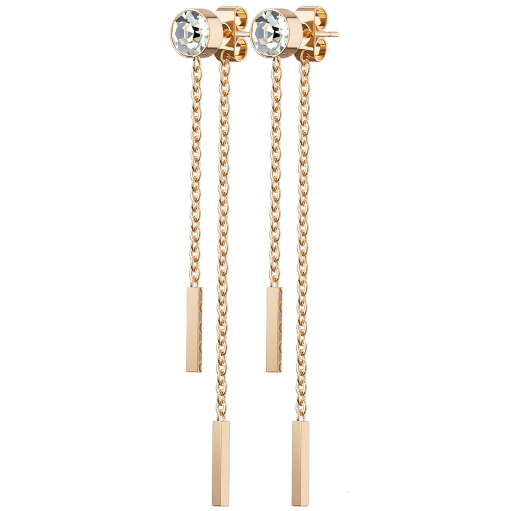 Bezel CZ Double Chain Drop Stud Earrings