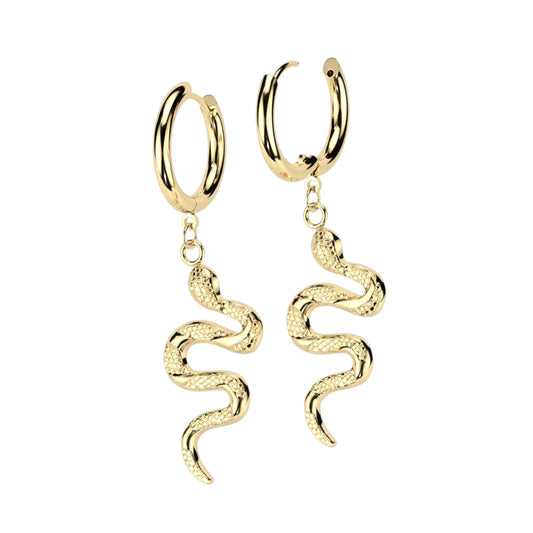 Pair Dangling Snake Hoop Earrings