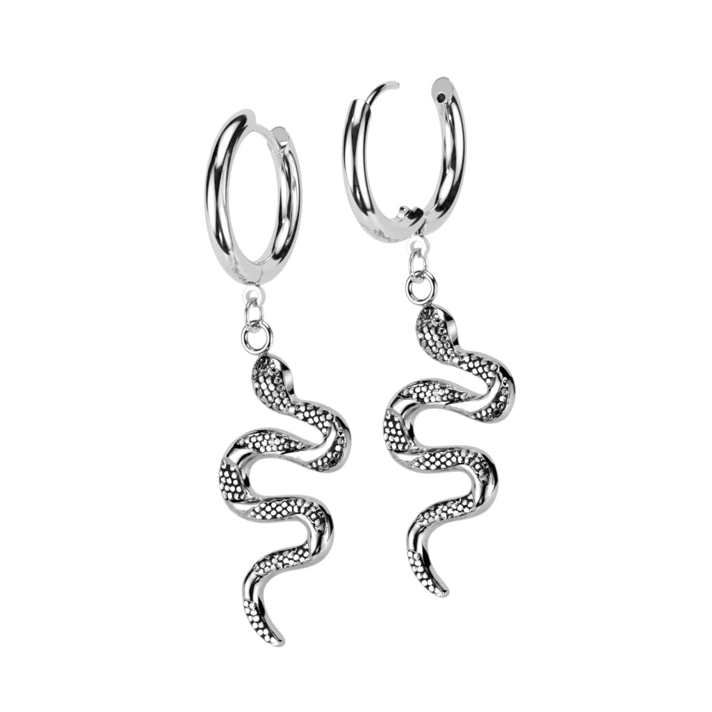 Pair Dangling Snake Hoop Earrings