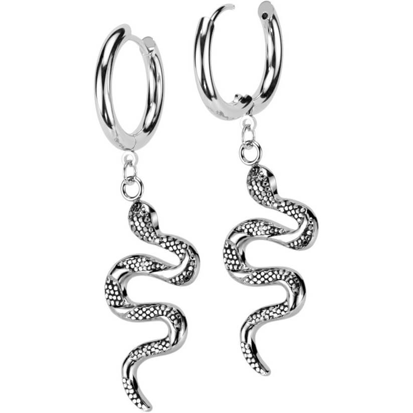 Pair Dangling Snake Hoop Earrings