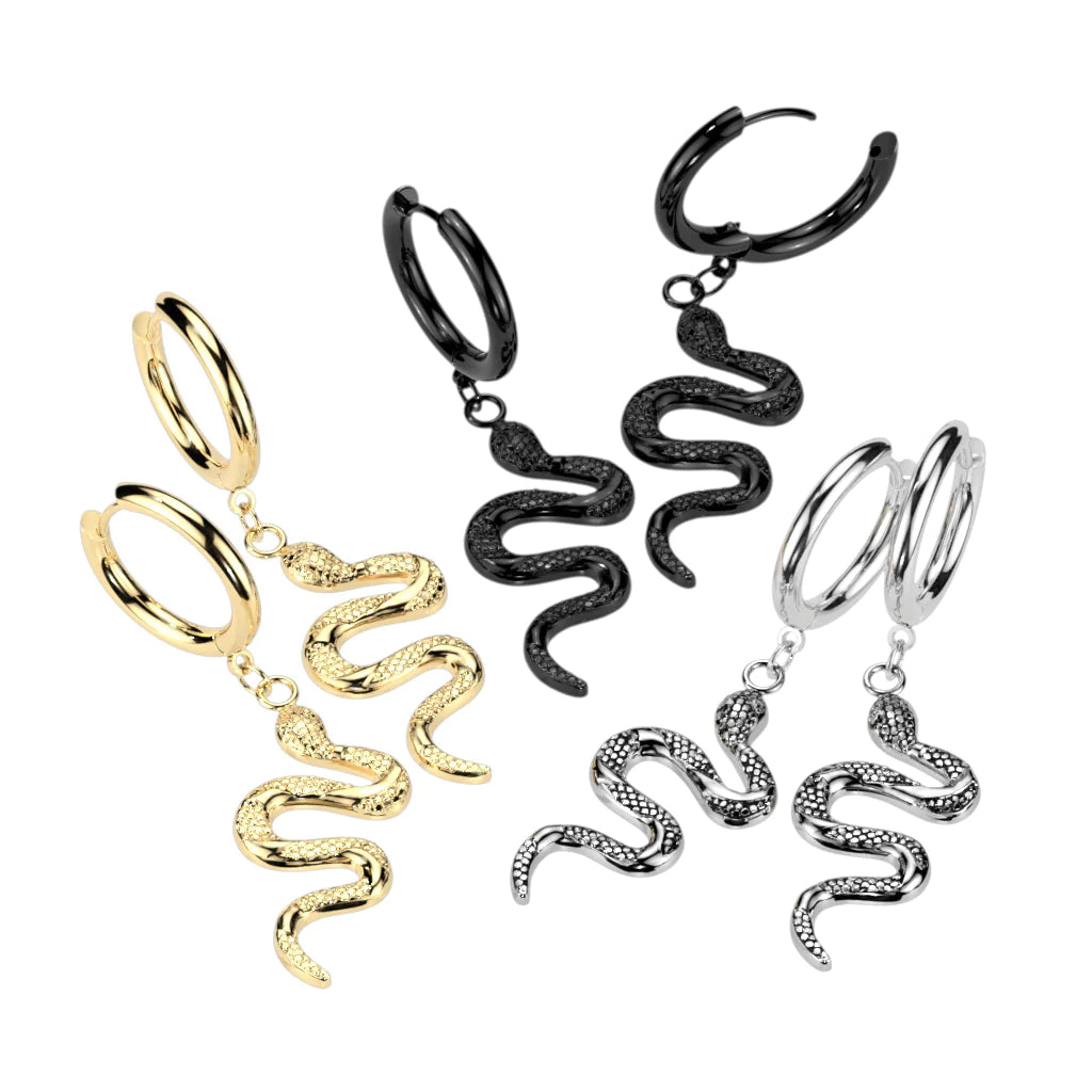 Pair Dangling Snake Hoop Earrings
