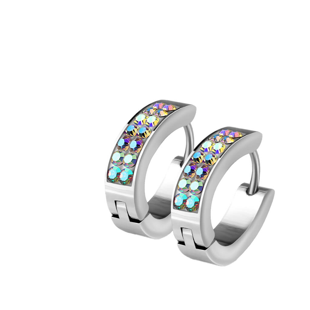 Crystal-Lined Oval Hoop Huggie Earrings