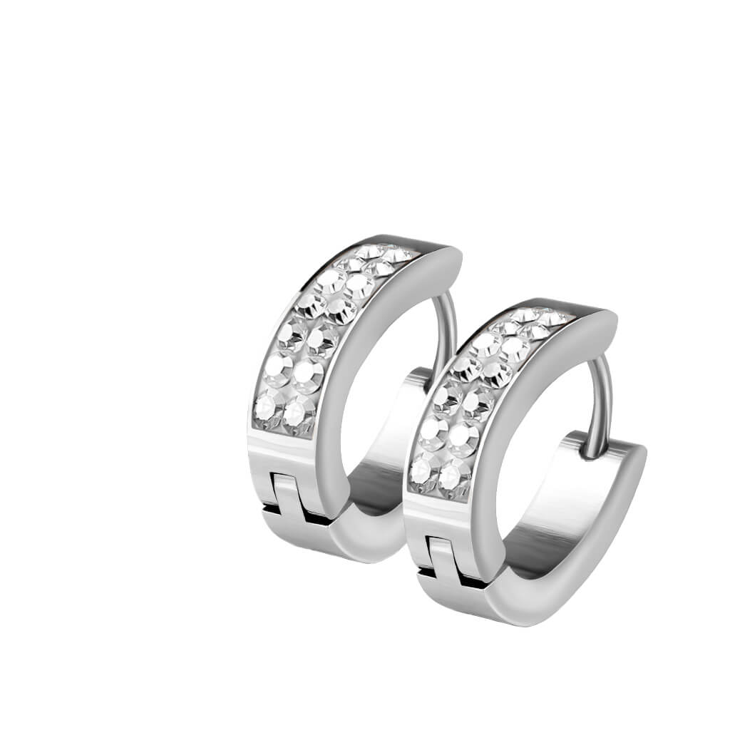 Crystal-Lined Oval Hoop Huggie Earrings