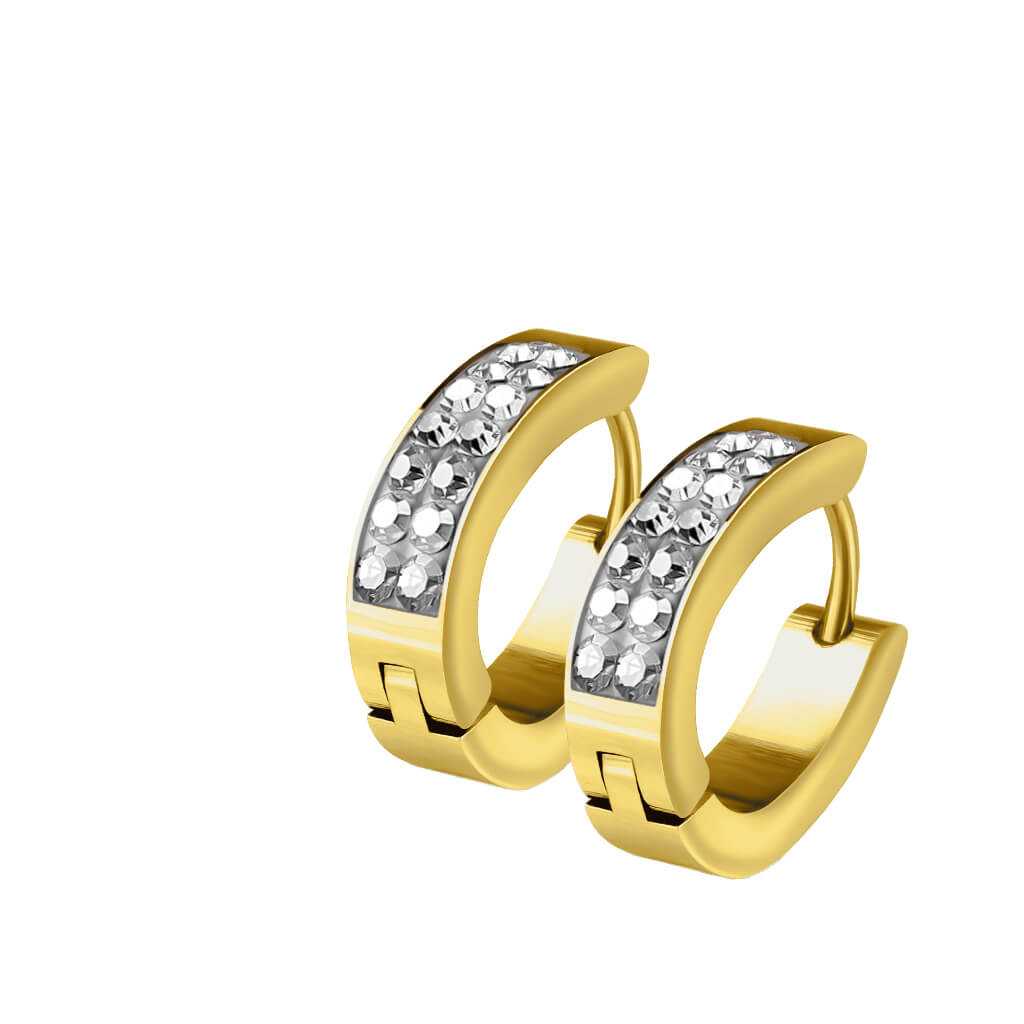 Crystal-Lined Oval Hoop Huggie Earrings