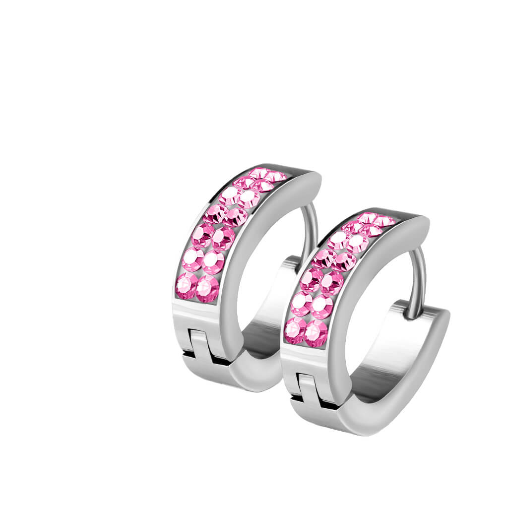 Crystal-Lined Oval Hoop Huggie Earrings