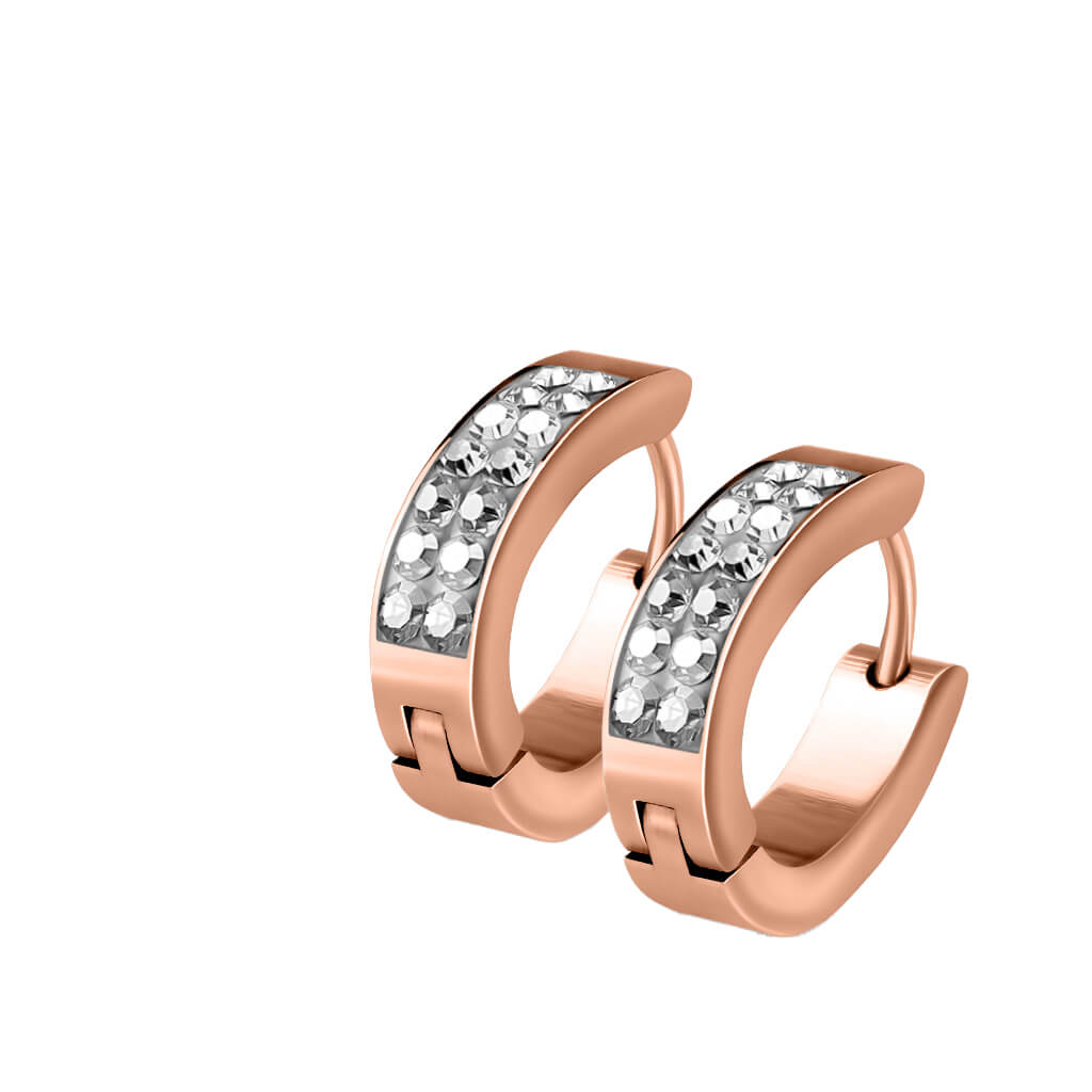 Crystal-Lined Oval Hoop Huggie Earrings