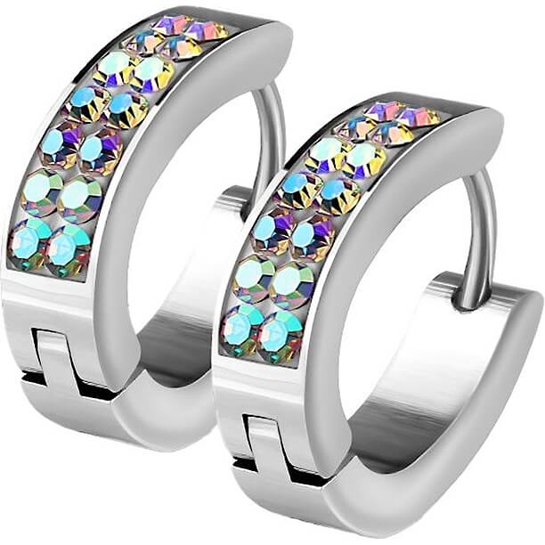 Crystal-Lined Oval Hoop Huggie Earrings