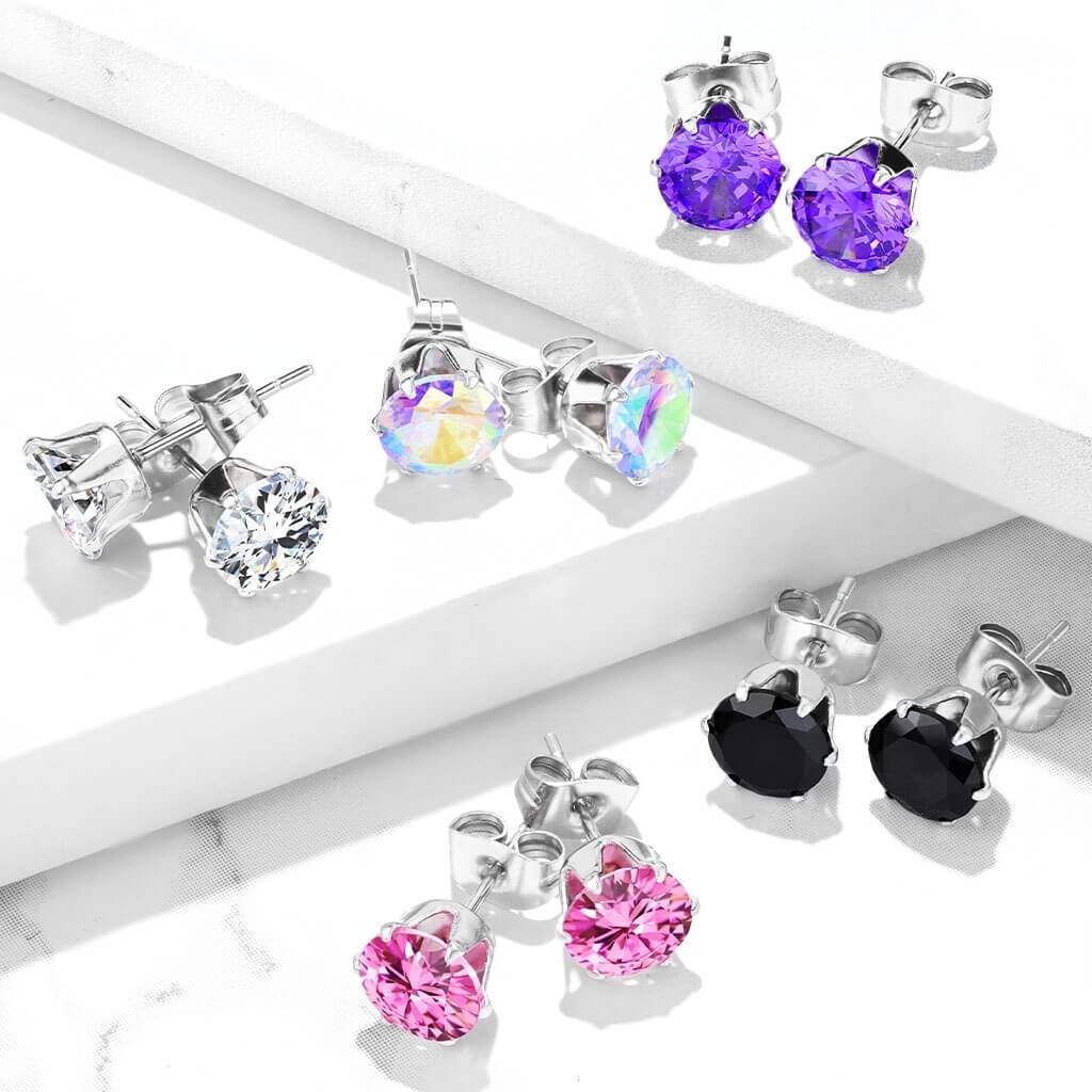 Round CZ Stud Earrings