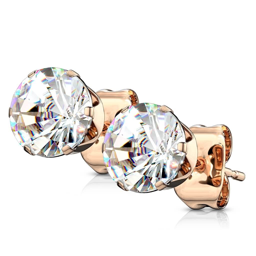 Rose Gold Round CZ Stud Earrings