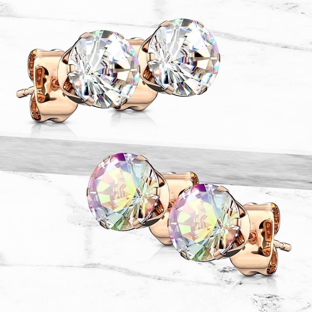 Rose Gold Round CZ Stud Earrings