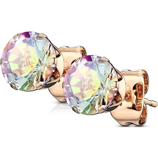 Rose Gold Round CZ Stud Earrings