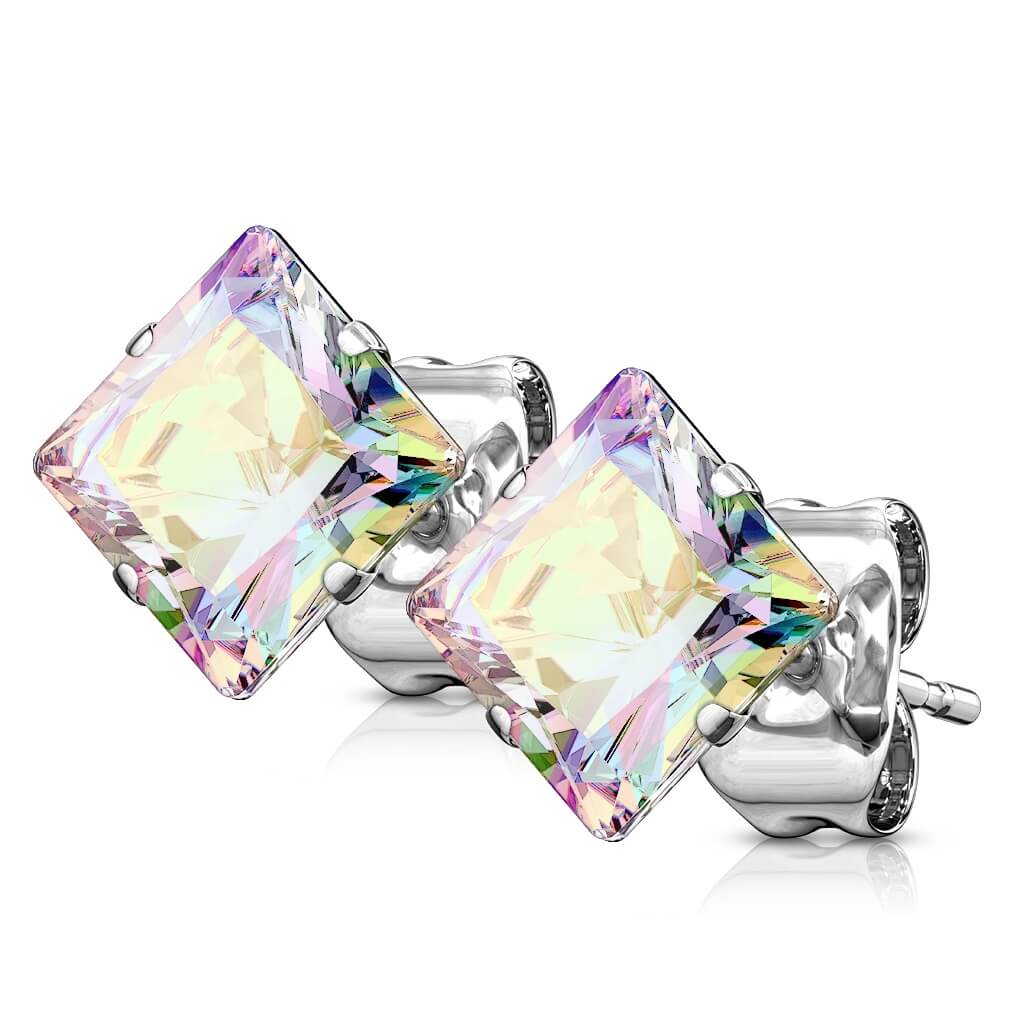 Princess Cut Square CZ Stud Earrings - Surgical Steel